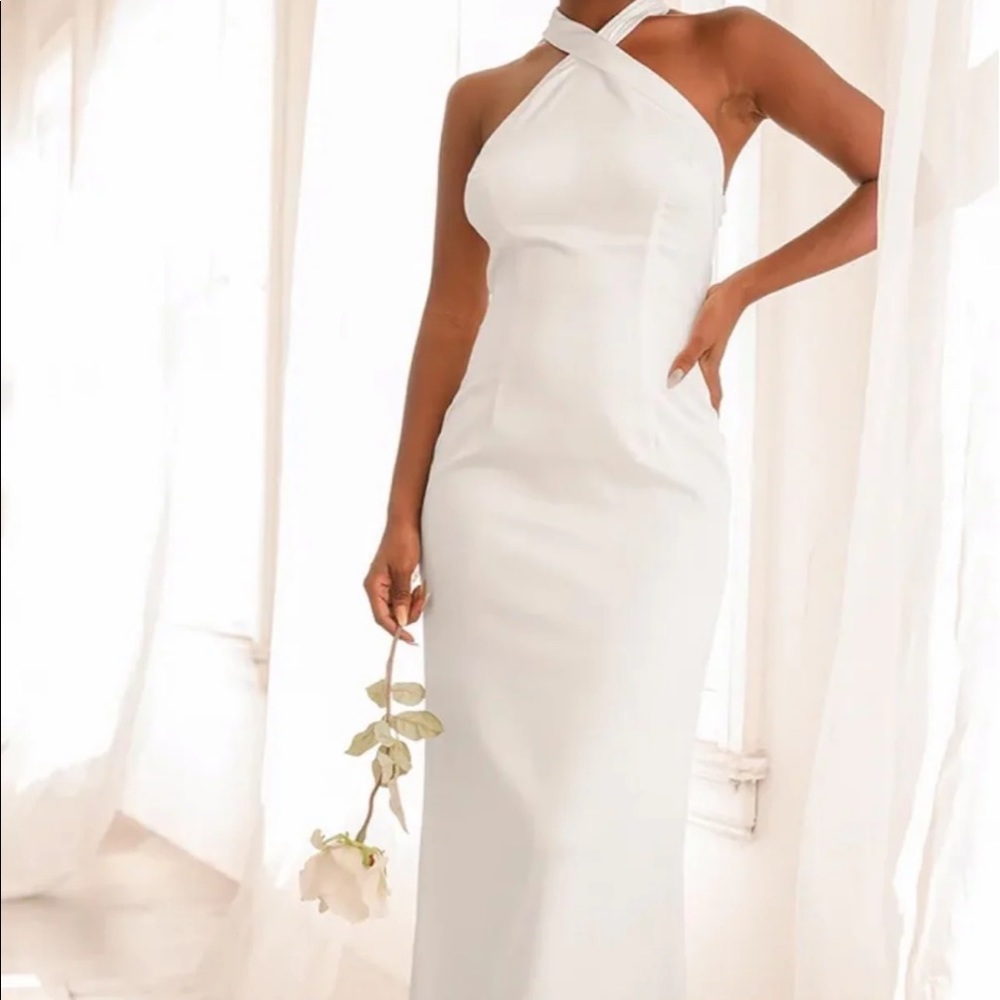 Lulus White Satin Halter Neck Maxi Dress